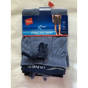 Hanes Cotton Knit Sleep Shorts with Pockets Men's Size Small (27/30) Blue 2 pack